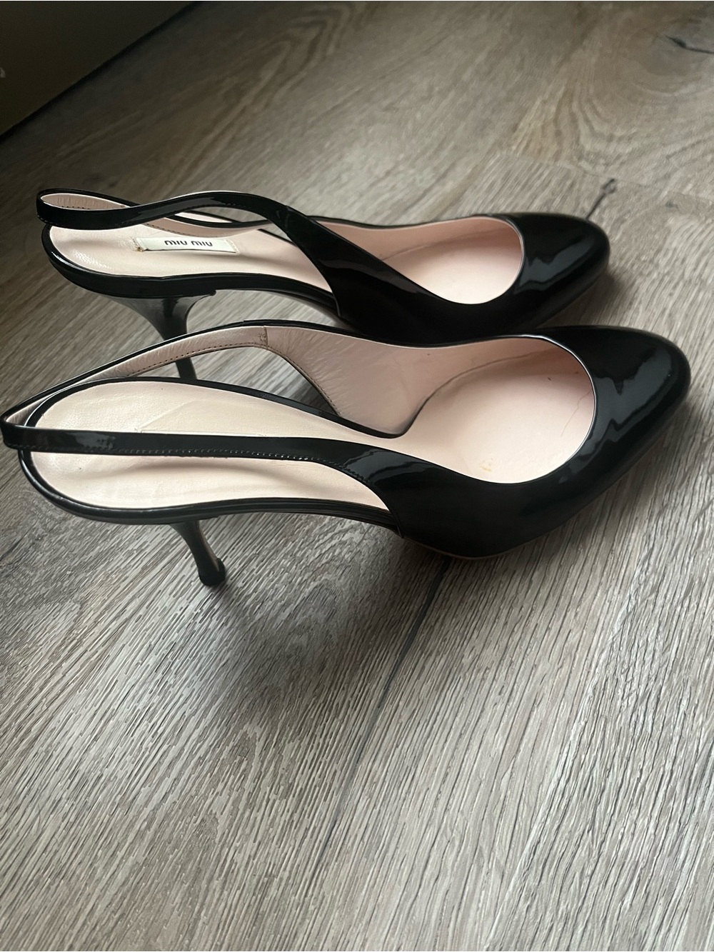 Miu Miu Black Patent Leather Slingback Mules - Picture 2 of 4